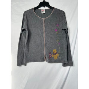 Vtg The Disney‎ Store Winnie the Pooh Gray Cardigan Sweater Size M